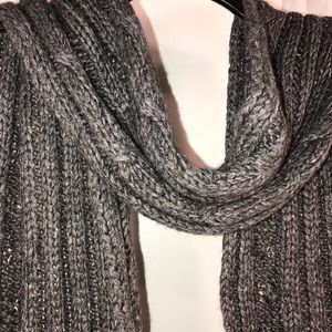 Charcoal Gray Knit Scarf with Fringe